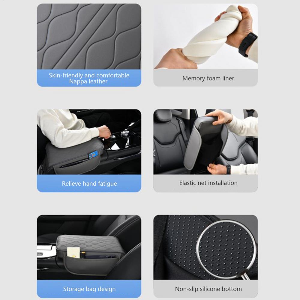 Leather Car Armrest Mat Uiversal Interior Auto Armrests Storage Box Mats Dust-proof Cushion Cover Armrest Protector W/Organizer