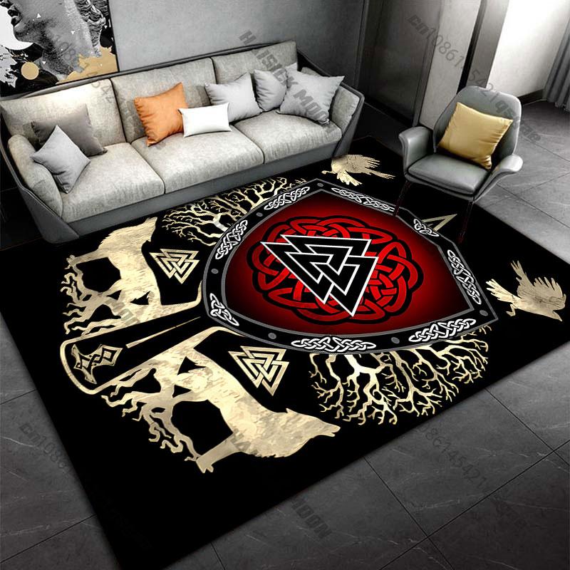 Norse mythology symbol and animals carpet Yoga living room room decor children's crawling mat doormat area rug games mat