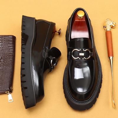 [Bulk Goods] First-Layer Cowhide Loafer Leather Shoes Men'S Bright Leather Business Casual Shoes Double-Layer Thick-Soled British