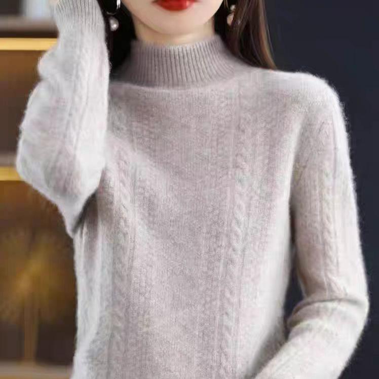 Half Turtleneck Sweater Thickened Knitted Sweater for Women In Autumn and Winter Solid-colored Top and Loose Warm Pullover