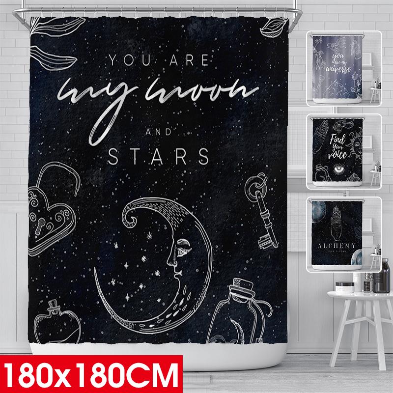 

[4 стиля] 180x180CM Ванная комната Современные буквы Звезды Печать Затемнение Водонепроницаемая занавеска для душа