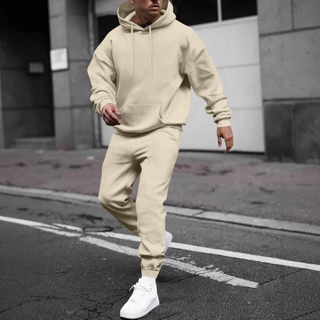 Men's Color Hooded Versatile Hooded Sweatshirt Sweatpants Casual Sports Suit