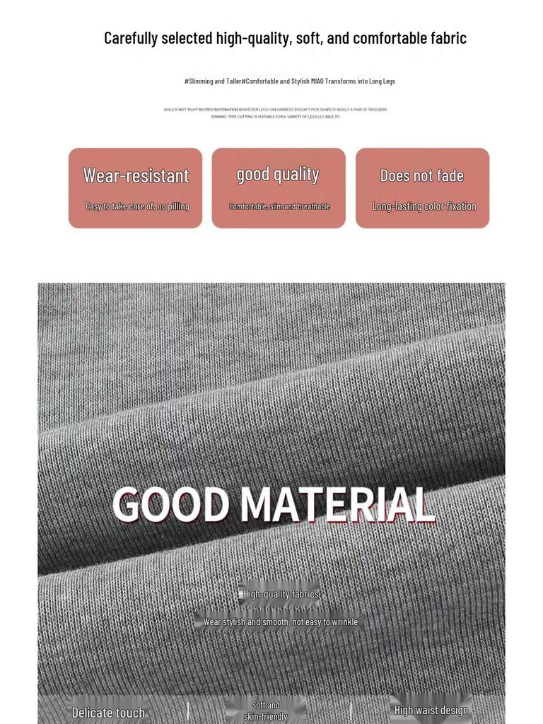 Women's Gray Lambswool Fleece-Lined Cuffed Sweatpants - Autumn/Winter Loose Fit, Two-Way Wide Straight Leg, Casual Cotton Comfort.