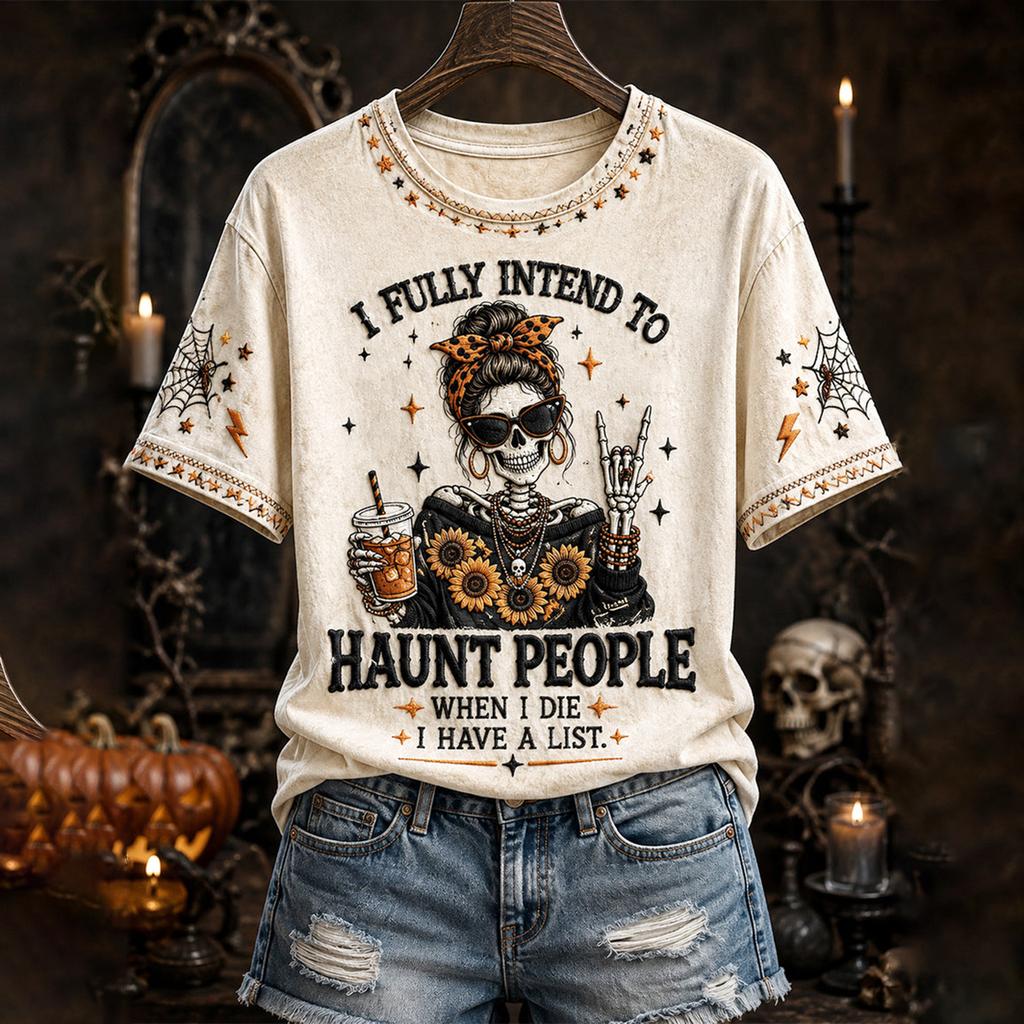 Women's Fashion Casual Short Sleeve Halloween Print T-Shirt Top