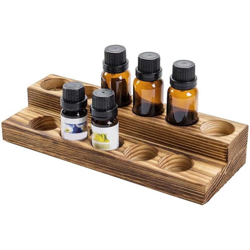 Distressed Wood Cosmetic Display Stand with 11 Slot for Essential Oils Nail Polishes and Lipsticks Storage Organization