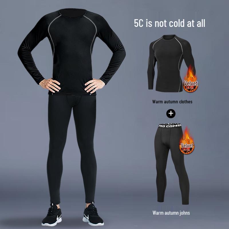 Tuta Intima Termica Asciugatura Rapida - Manica Lunga, Alta Elasticità, Interno Felpato per Corsa & Fitness Autunno/Inverno