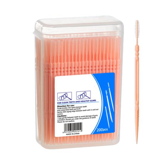 200Pcs/Box Disposable Double-End Toothpick Brush Plastic Interdental Brush Toothpick Dental Plaque Removal Flosser Teeth Cleaning Tools