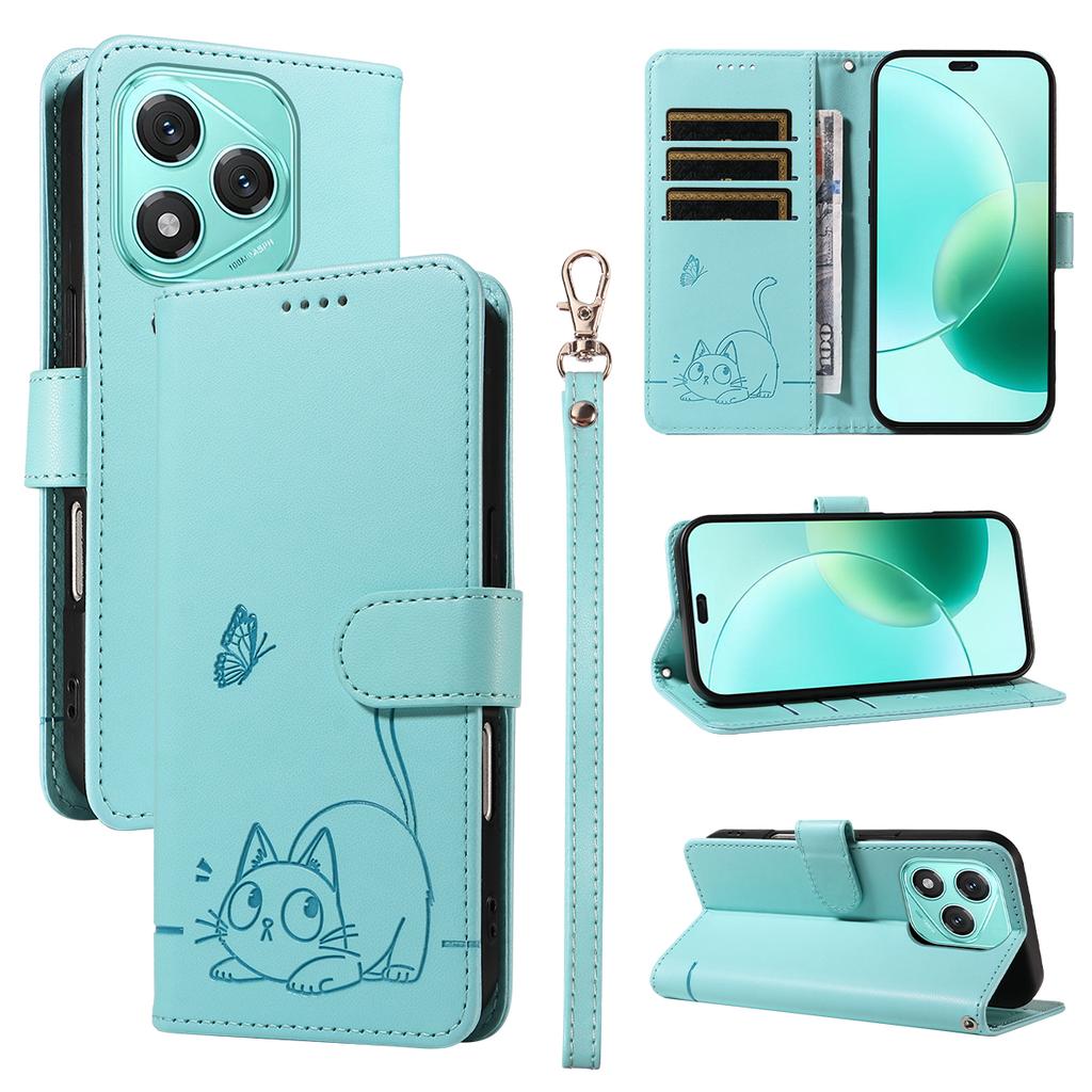 For Honor 400 Lite Case Cat Pattern Imprint Leather Phone Cover with Wrist Strap