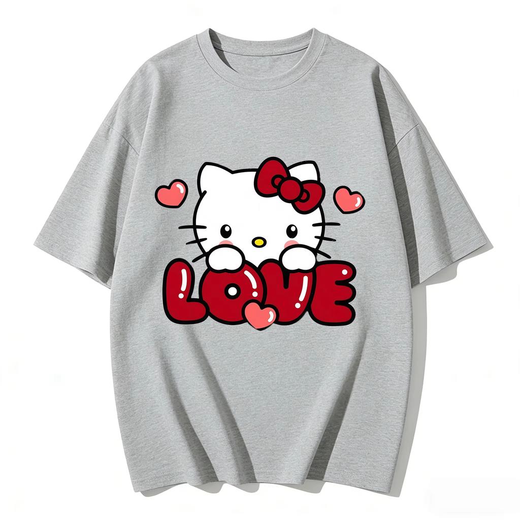 2026 new Summer Cute HelloKitty TShirts Soft Cotton Short Sleeve Tees for Parents Kids Breathable Casual Daily Outfit Tops