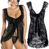 Kobiety Seksowna koronkowa bielizna sukienka Homewear Suknie nocne G String Set Bielizna nocna