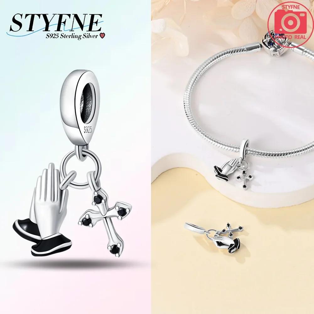 Original Charms Blue Cross Religious Winged Angel Gold Beads Fit Bracelet Copper Women Diy Fine Gift Accessory Set