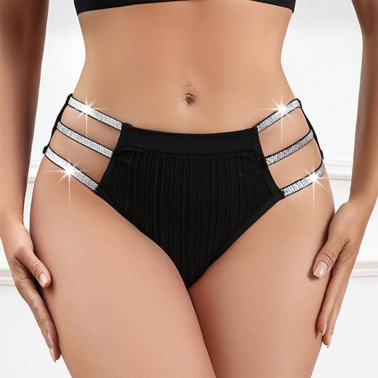 Women's Glitter Underwear Soft Strappy Rhinestone G-string Thong Sexy Mid Waist Cut Out Cheeky Seamless Panties