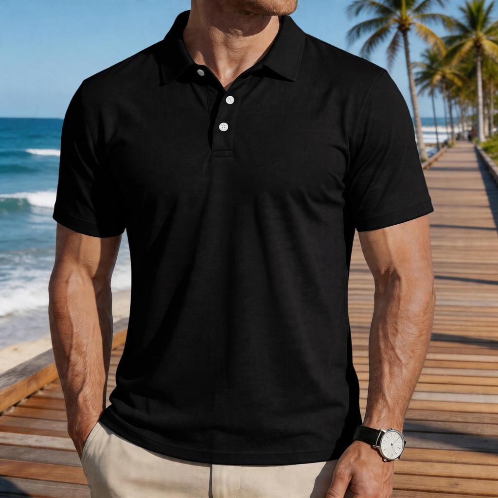 Men's Short Sleeve Polo Shirt Classic Fit Button Down Collar Casual Lightweight Breathable Fabric Summer Top