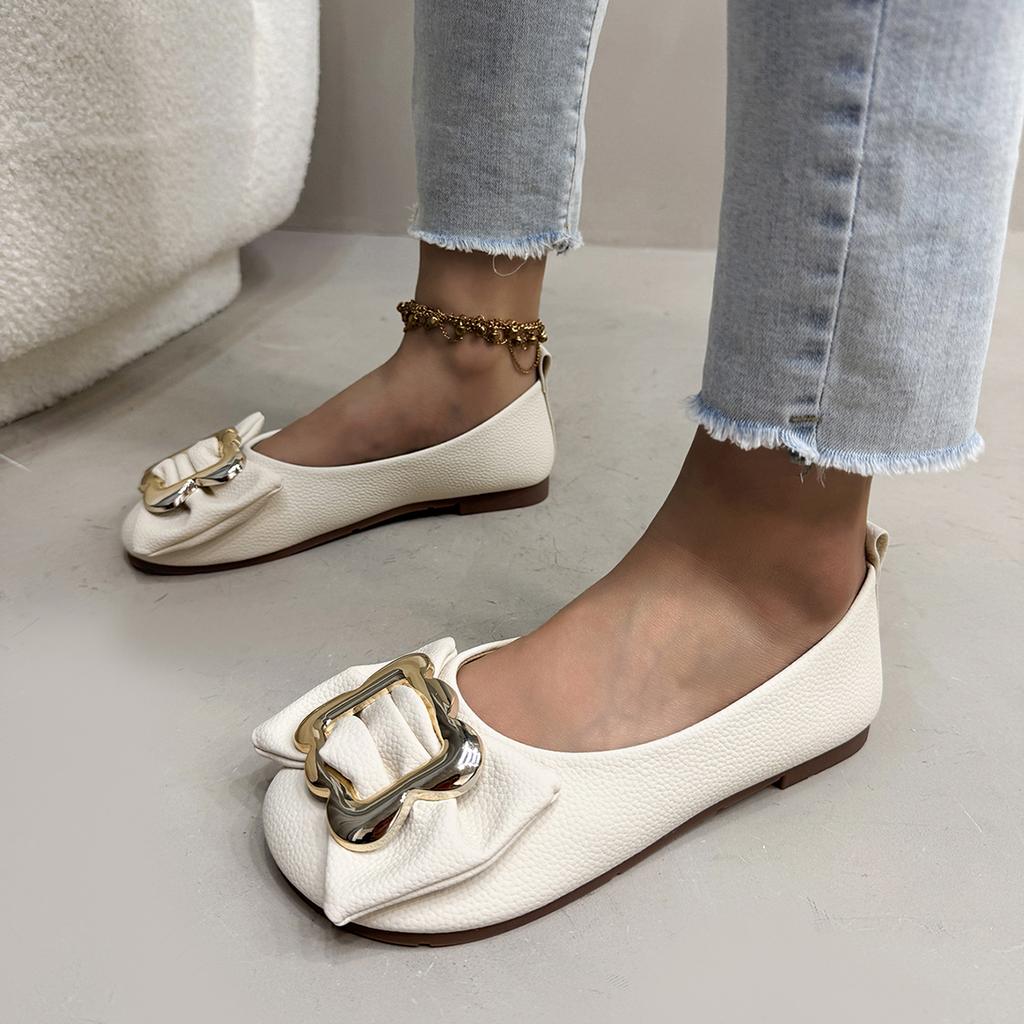 Markendesigner Ballerinas Damen Bequeme Weiche Sohle Flacher Ausschnitt Slipper Lässiger Loafer Leder Einzelne Schuhe Loafer