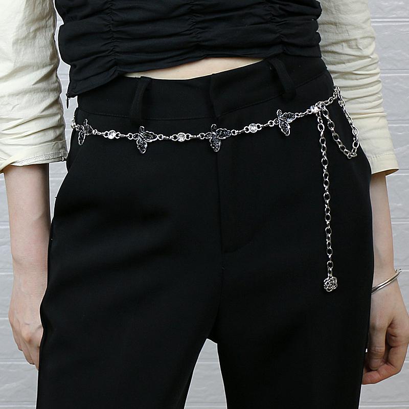 Damen Glänzender Strass Schmetterling Metallketten Lang Verstellbar Schlanker Körper Dünne Taille Kette Kleid Mantel Dekorative Riemen Accessoires