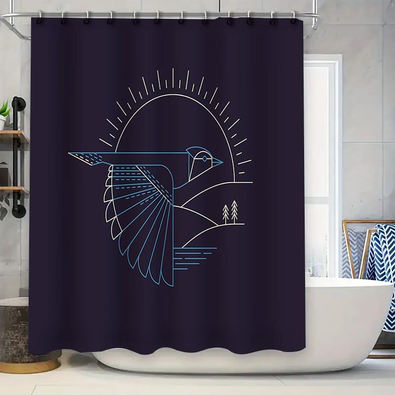 

Nature Birds Shower Curtain Forest Wildlife Pattern Bathroom Decor Teal Blue Abstract Art Washroom Backdrop Waterproof Home Text W60H190(CM)-1 Pcs