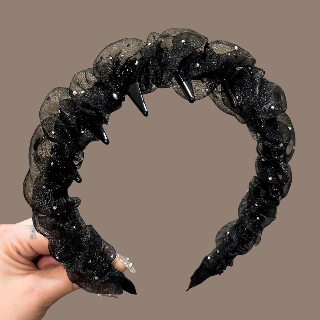 2025 Hoher Krone Schwarzes Netz Strass Stirnband - Feminines Luxus Haaraccessoire