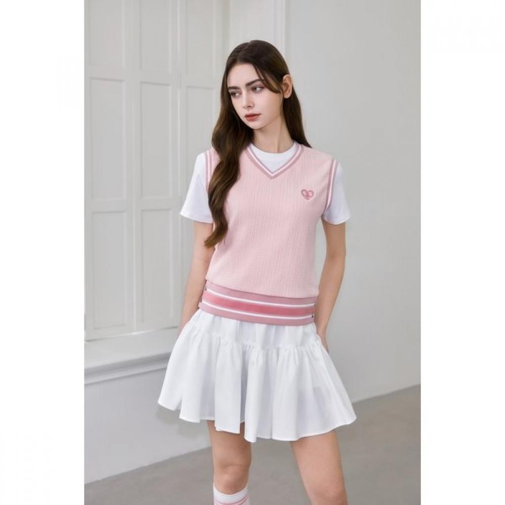 Goxo Smile Heart Jacquard V Neck Vest Pink S(44-55)