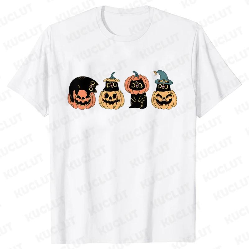 Fashion Halloween Party Tee Shirt Women Clothing Harajuku Designer Cat Pumpkin Halloween Graphic Y2k Tops Short Sleeve Tshirt