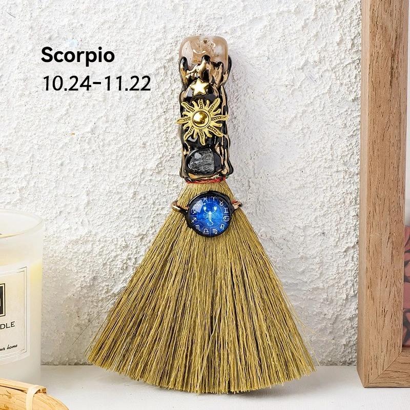 Exquisite Natural Crystal Column Point Stone Broom Handmade Mini Witch Broom Ornaments Rough Stone Broom Craft