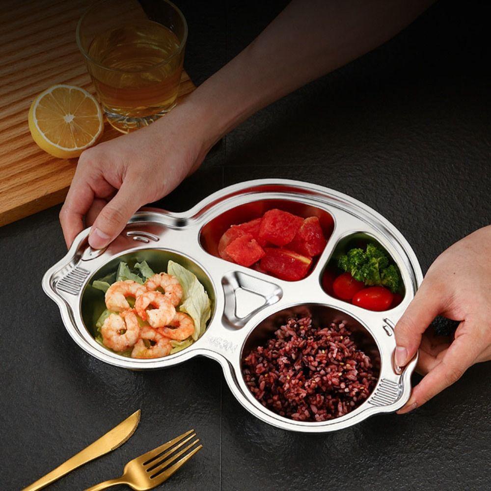 Divided Children's Dinner Plate Stainless Steel Snack Tray Cute Fruit Plate Gift