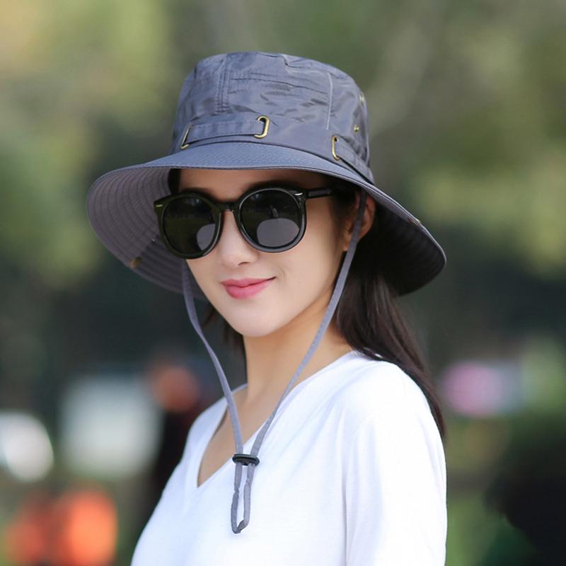 1Pc Camping Fishing Sun Bucket Hat Solid Color Polyester Summer Cap Women UV Protection