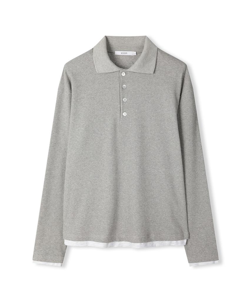 Windeo Layered Hem Polo Top - Melange Gray