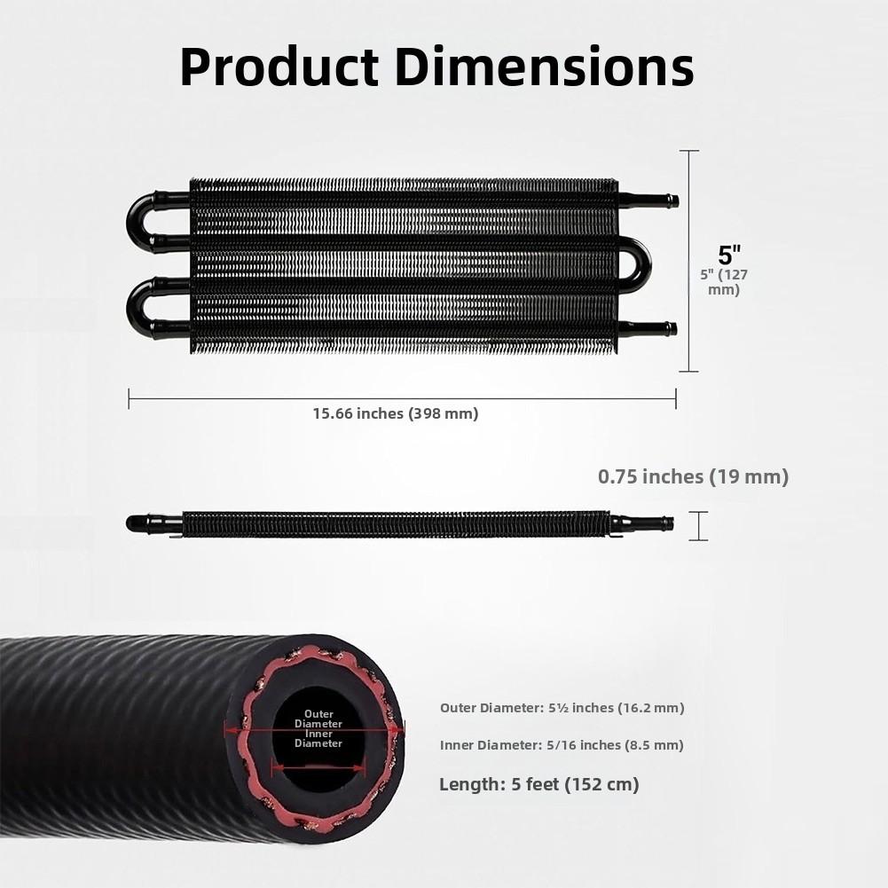 5/16-inch Transmission Oil Cooler, 4-channel Finned Tube Cooler Kit With 5/16-inch Inner Diameter Transmission Cooling Lines