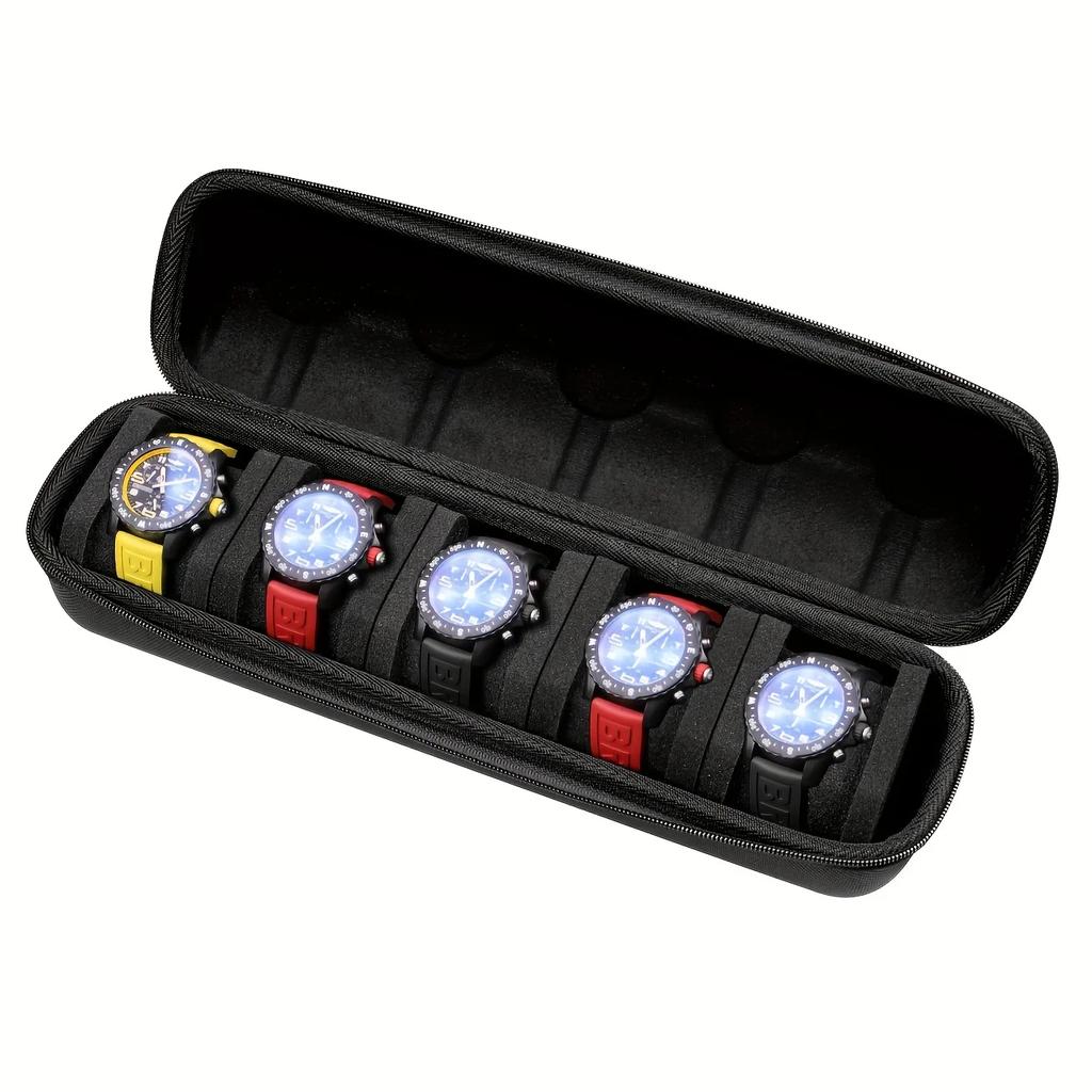 1pc Heavy-Duty Watch Organizer with Flip-Top Lid - 5-Slot Watch Storage Box, Scratch-Resistant Interior, Portable Watch Case