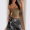 Ärmelloses Rippstrick-Tanktop für Damen, figurbetont, quadratischer Ausschnitt, Basic, dehnbar, lässiges Shirt für den täglichen Gebrauch