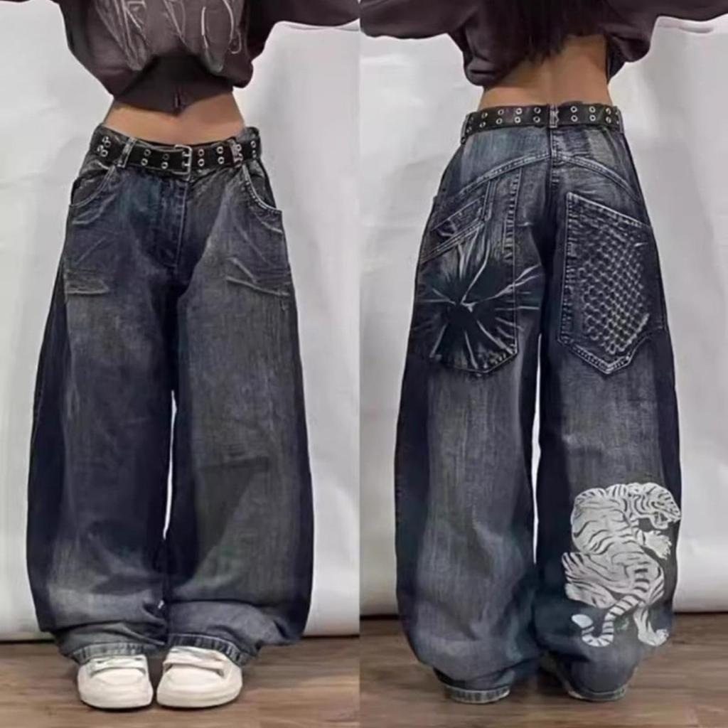 Y2K American New Retro Street Hip-Hop Loose Jeans Damen Harajuku Hohe Taille Weite Beinhose Gothic Weite Hose Straßenhose