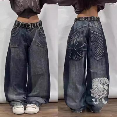 Y2K American New Retro Street Hip-hop Loose Jeans Female Harajuku High Waist Wide Leg Pants Gothic Wide Pants Street Pants