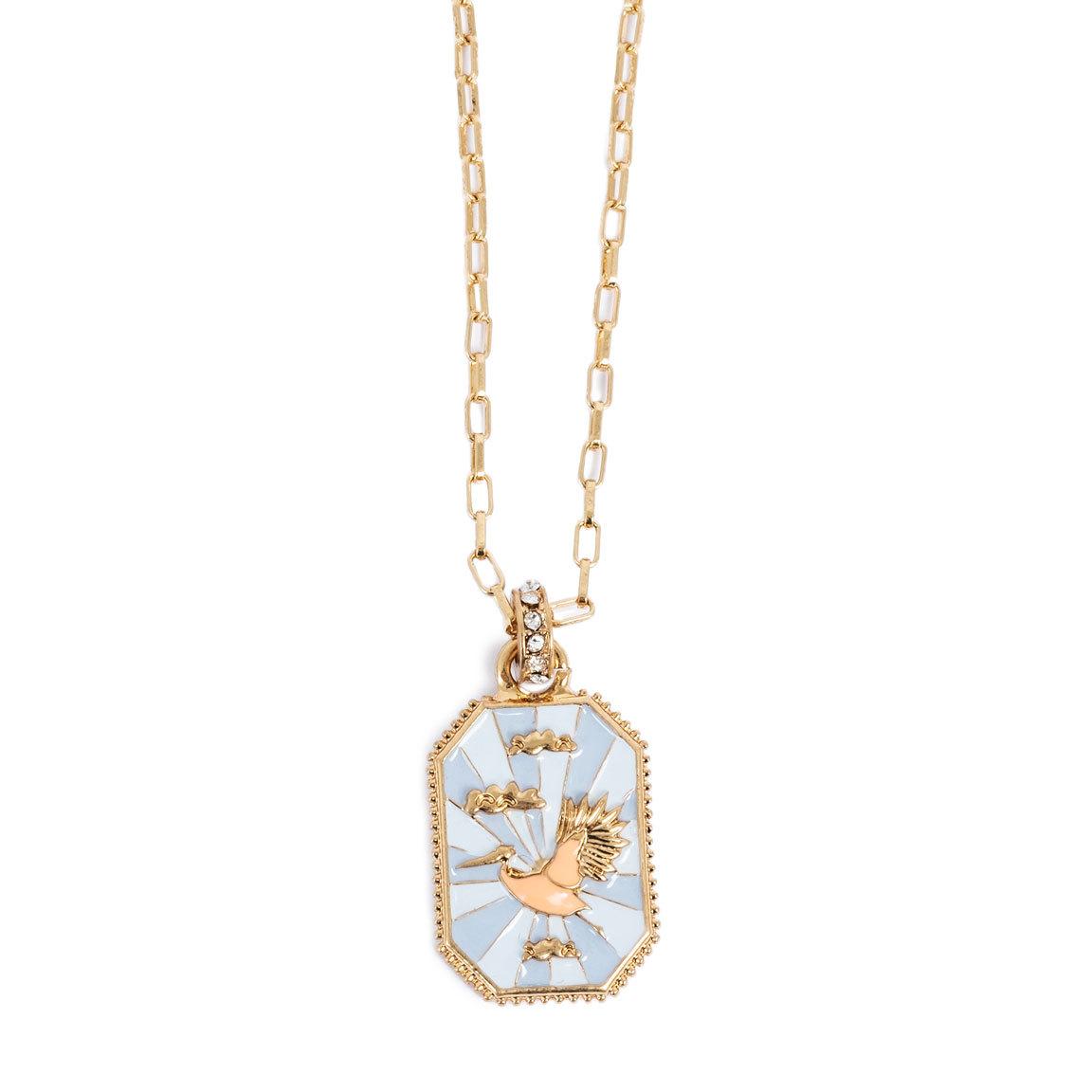

Literature And Art National Style Crane Necklace Overseas Painted Octagonal Square Brand Pendant High-End Niche Light Luxury Temperament Neck Chain