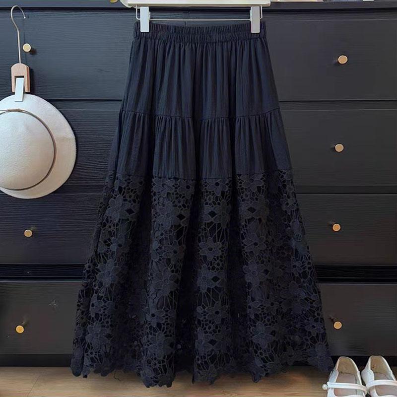 ZANZEA Womens Summer Casual Hollow Crochet Patchwork Loose Long Skirts