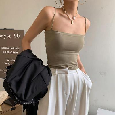 Women's Solid Color Camisole: Summer Outerwear Top with Thin Straps, No Underwire or Breast Pad