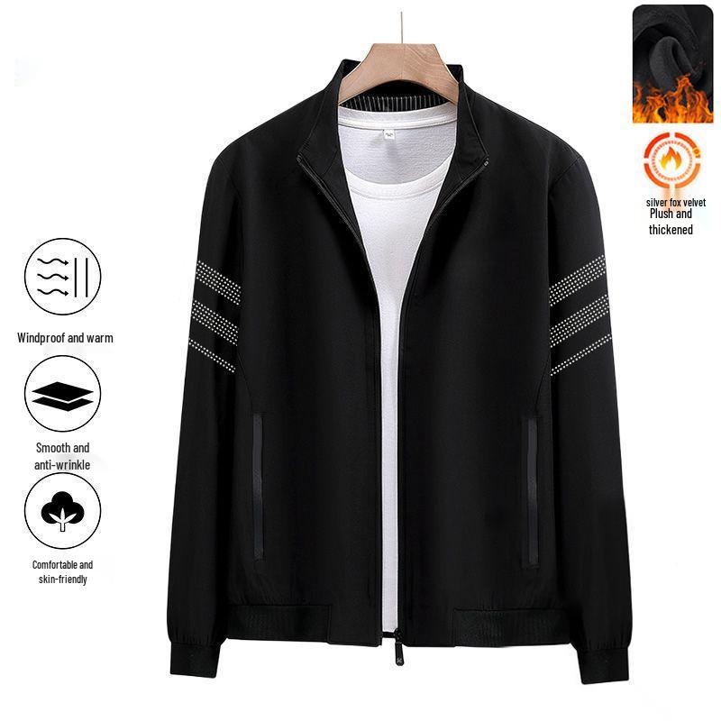 Men's Autumn & Winter Velvet-Lined Casual Baseball Jacket - Trendy Loose Fit with Stand Collar