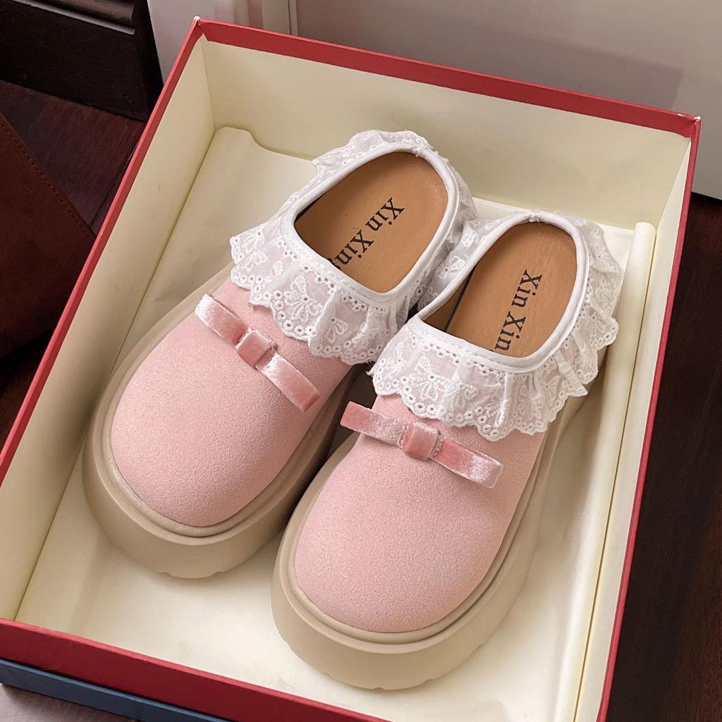 Princess Romantic Lace Slippers Women's Spring Summer Small Man Height Versatile One Pedal Bag Head Slippers