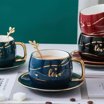 Gold Tracing Nordic Style Coffee Cup Dish Two Piece Set Simple Mug Water Cup Coffee Cup Milk Cup Breakfast Cup Afternoon Tea Flower Tea