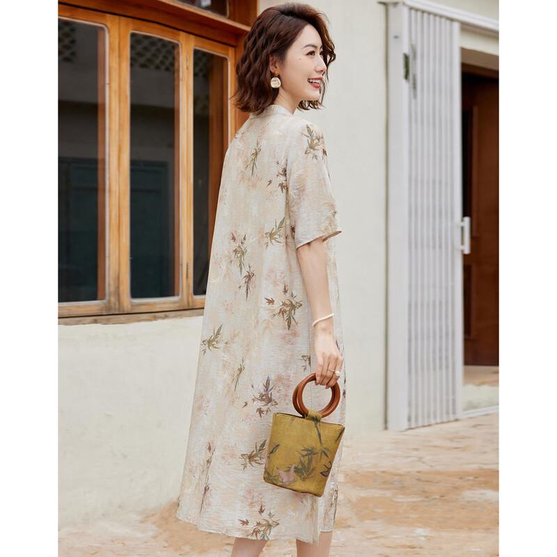 2025 Summer New Chinese Style Slit Short Sleeve Dress for Mid-Aged Women