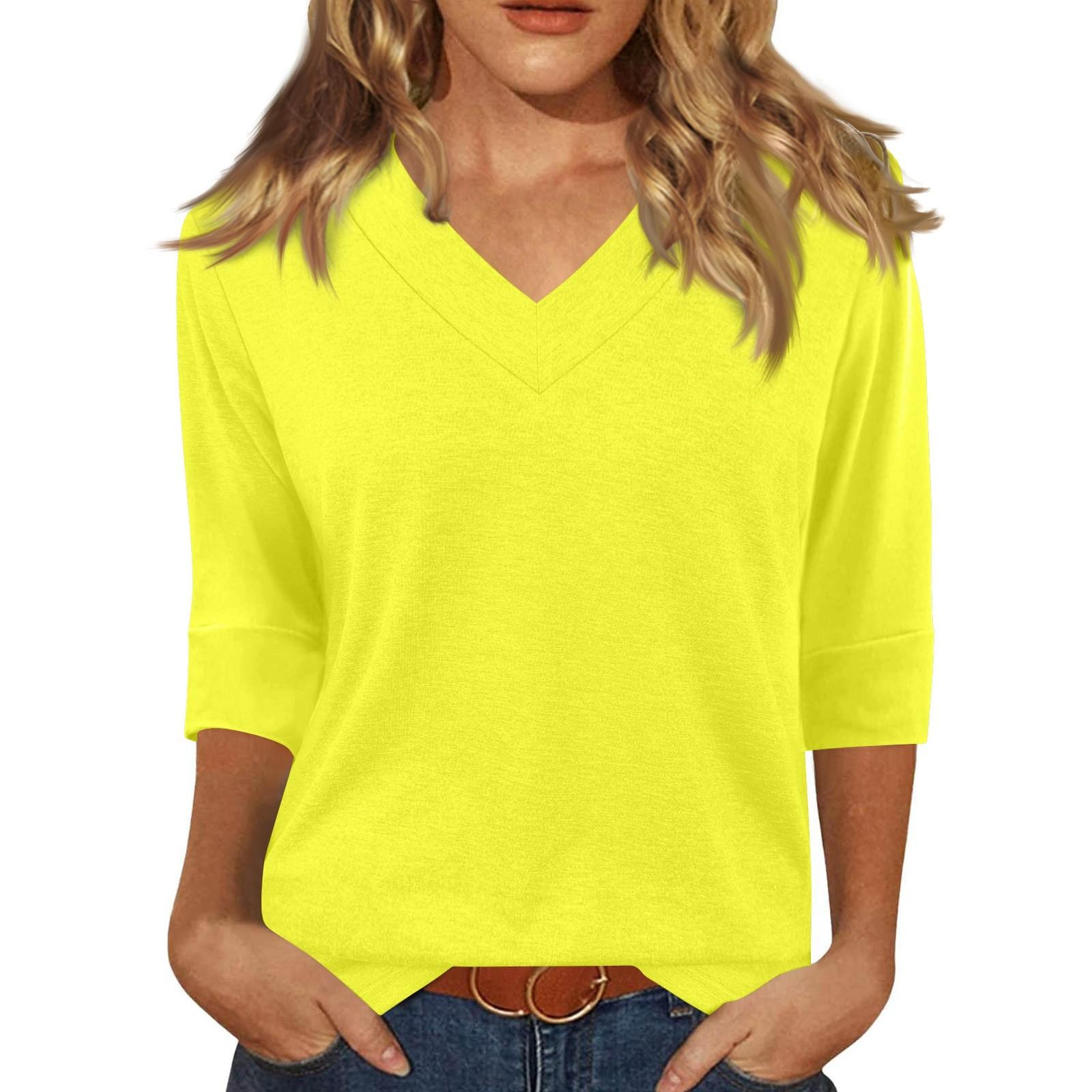 

Женская модная повседневная свободная футболка с v-образным вырезом и рукавами 3/4 с принтом, женский топ XL жёлтый