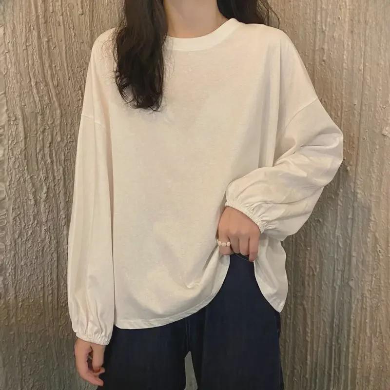 2025 neues Herbst-koreanisches Loose-Fit-Laternenärmel-Langarm-T-Shirt für Frauen