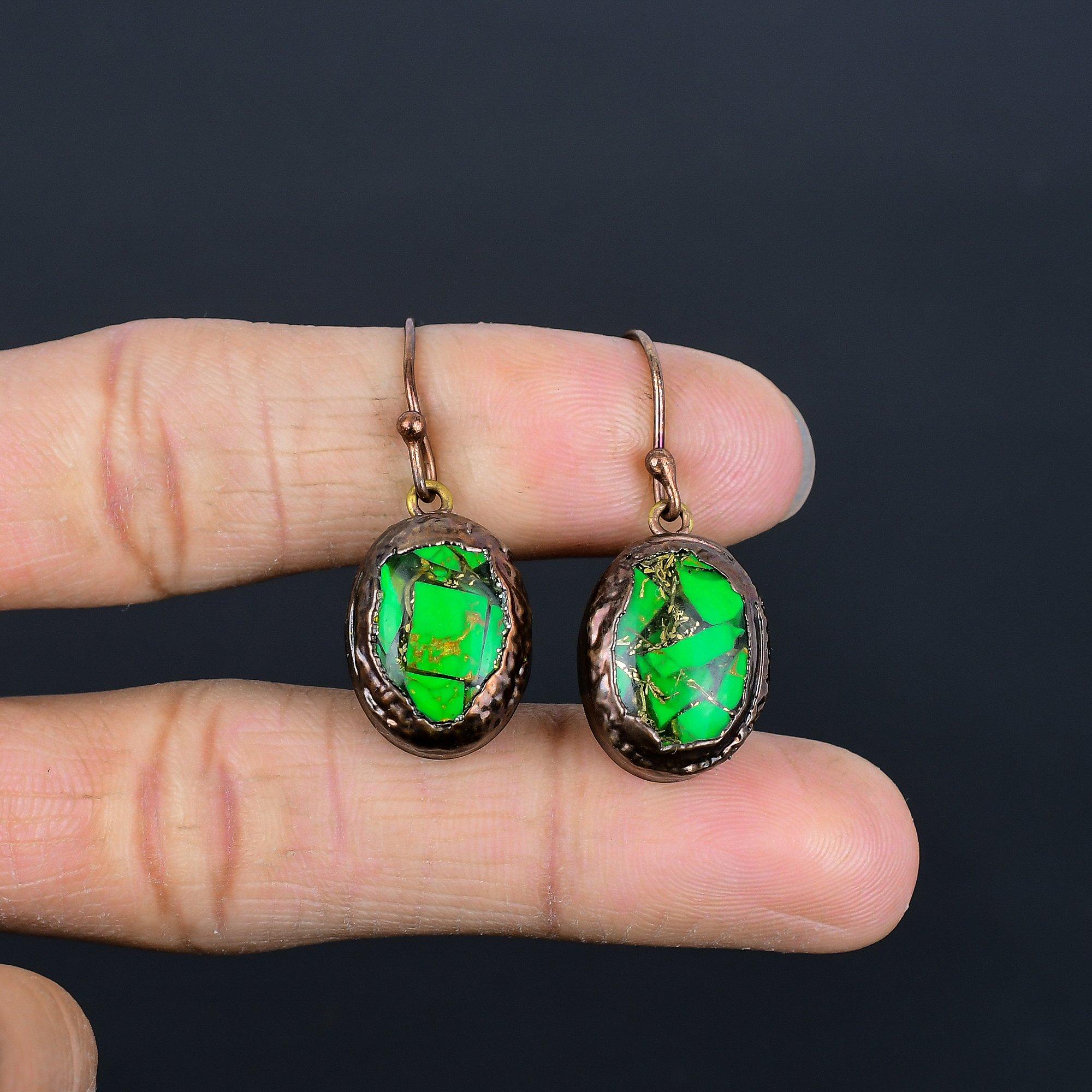 

Green Copper Turquoise Earrings, Copper Electroformed Gemstone Jewelry, Handmade Earrings Amazing Jewelry, Gift For Her 2.55 Inches