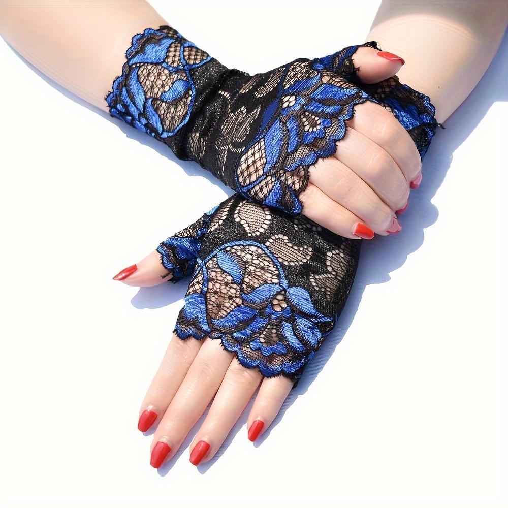 1 Pair Nanatongxue Women's Fashion Lace Half Finger Gloves - Rose Pattern, Elasticity Fit, Sun Protection, Casual Weekend Wear