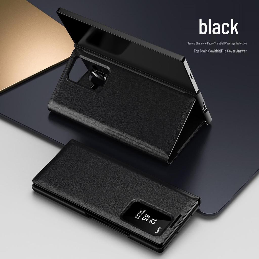 Housse à rabat en cuir Samsung Z Fold 8 avec emplacement pour carte et fenêtre