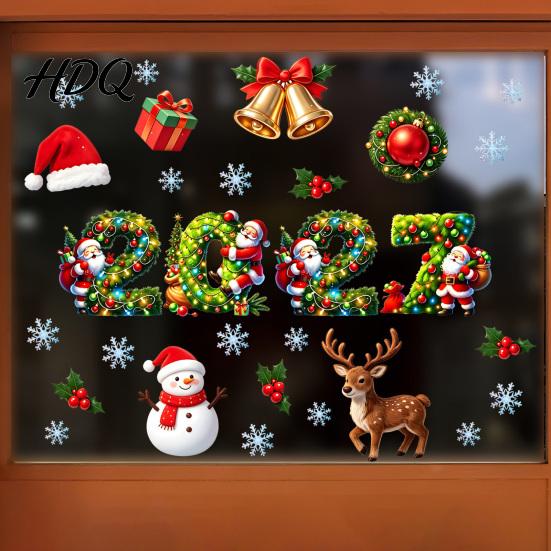 PVC Window Stickers 2027 Merry Christmas Cling Santa Snowman Reindeer Glass Door Sticker Seasonal Party Decorations Static Decal for Living