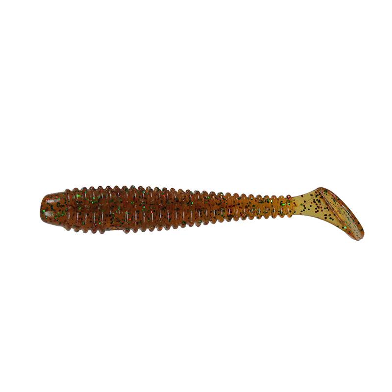 Mandarin Fish-Scented Ribbed T-Tail Soft Worm Lure with Salt