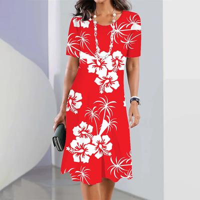 Vestidos Women's Dresses Red Printed Elegant Casual O Neck Short Sleeve Summer Long Dresses Fashion Ladies Clothing
