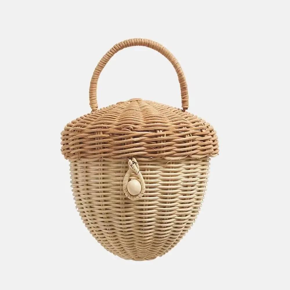 Rattan Woven Mushroom Basket Hand Woven Wicker Boxes Vacation Picnic Baskets Bohemian Portable Storage Boxes Sundries Organizer