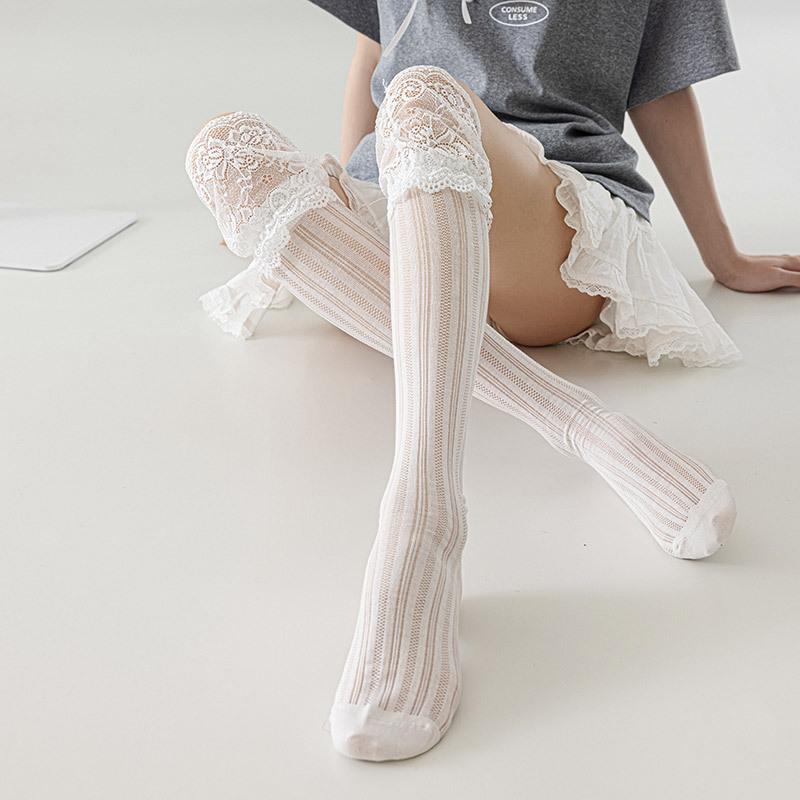 5pair Lace Lace Long Tube Over Knee Socks Women'S Lolita Sweet Japanese Calf Socks Spring And Summer Mesh Thin Knee Socks