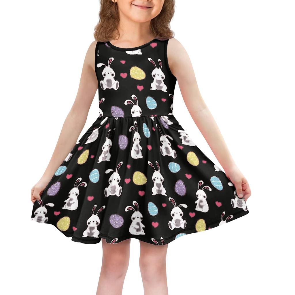 Children's Fashionable Comfortable Sleeveless Easter Print Casual Dress